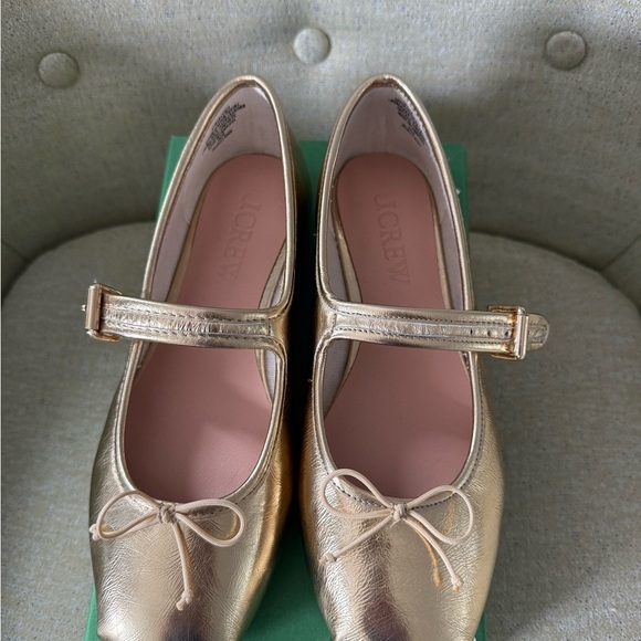J.Crew Logan Mary Jane Ballet Flats Crinkled Metallic Gold Leather Size 6 NIB - Picture 3 of 7